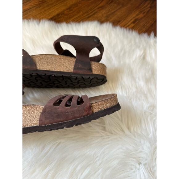 Birkenstock Bali Oil Leather Habana Brown Strappy Ankle Sandals Brown Leather - Picture 9 of 13